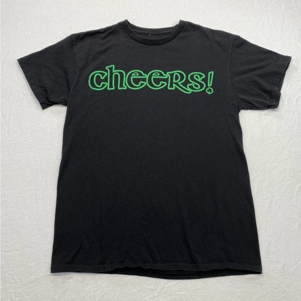 CHEERS T Shirt Adult Black Short Sleeve Four Leaf Clover